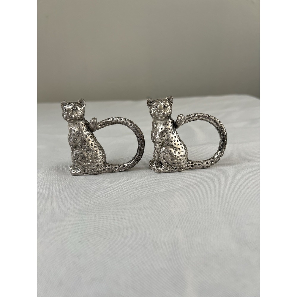 Arthur Court 2000 Safari Leopard Napkin Rings Set of 2 Aluminum Jungle Decor